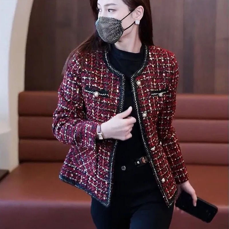 Nový jarný/jesenný vlnený kabát v štýle Chanel pre ženy s nadváhou - štýlový, luxusný, zoštíhľujúci a mladistvý