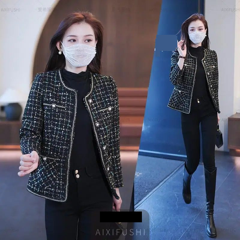 Nový jarný/jesenný vlnený kabát v štýle Chanel pre ženy s nadváhou - štýlový, luxusný, zoštíhľujúci a mladistvý