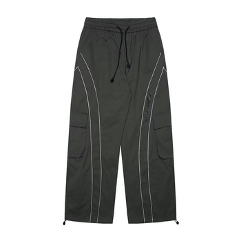 Új női tavaszi/nyári karcsúsított lezser nadrág, amerikai high street stílus, bő egyenes szárú, laza fazonú, cargo nadrág húzózsinórral és széles szárral.