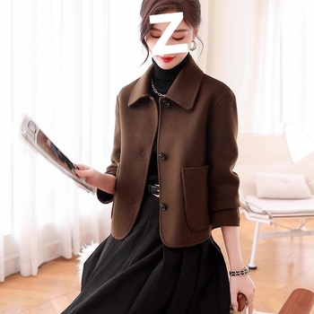 Dámska vlnená bunda, jeseň/zima 2025, nový štýl, moderná, priliehavý strih, krátka, pre drobné ženy, vlnený kabát.