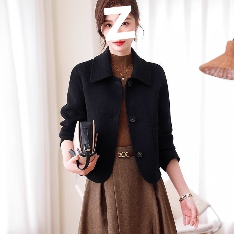 Dámska vlnená bunda, jeseň/zima 2025, nový štýl, moderná, priliehavý strih, krátka, pre drobné ženy, vlnený kabát.