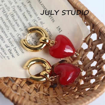 Винтидж обеци от висок клас във формата на сърце, елегантни и универсални, стъклени щипки за уши с цвят на бонбони