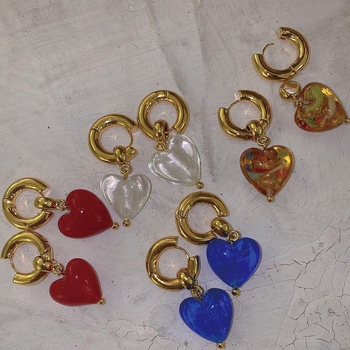 Винтидж обеци от висок клас във формата на сърце, елегантни и универсални, стъклени щипки за уши с цвят на бонбони