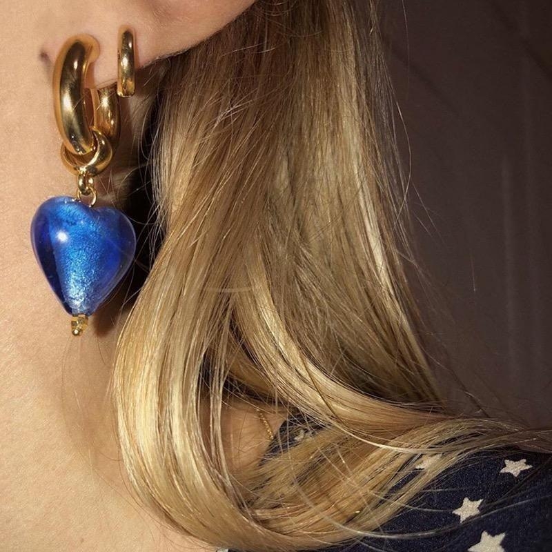 Винтидж обеци от висок клас във формата на сърце, елегантни и универсални, стъклени щипки за уши с цвят на бонбони