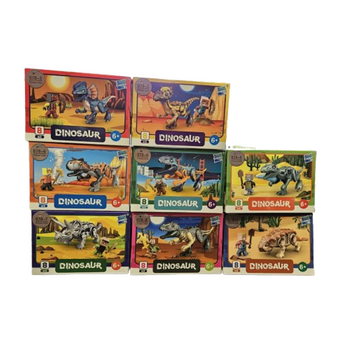 Коомплект конструктори Динозаври, Пластмасови, 8 броя, Многоцветен