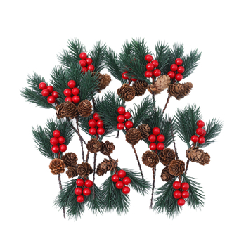 Karácsonyi kenderkötél határokon átnyúlóan, piros bogyós gyümölcsökből álló csokor, kiegészítők, fenyőtűk, tobozok, műgyümölcsök, karácsonyi díszek, hópelyhek