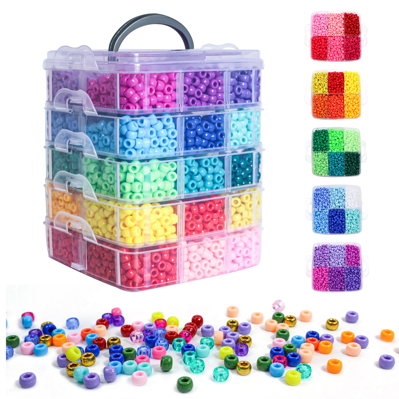 Χάντρες 9*6 χιλ. με διασυνοριακές πωλήσεις, κατασκευή παιδικών βραχιολιών DIY, πολύχρωμα χειροποίητα κοσμήματα με χάντρες, κουτί αξεσουάρ