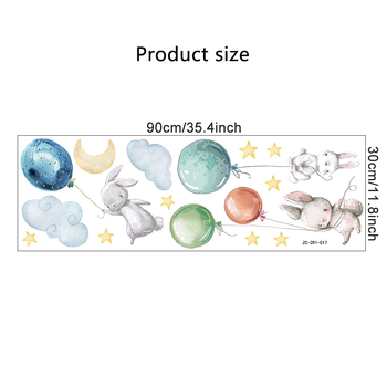 Декоративни стикери за детска градина с балони със заек, стикери за стена за бебешка и детска стая, полупрозрачни стикери ZC-391-017