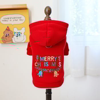 Απευθείας από το εργοστάσιο/Νέα σε απόθεμα Ρούχα κατοικίδιων για σκύλους και γάτες, Χριστουγεννιάτικες μπλούζες με κουκούλα και κουδούνι σε κόκκινο χρώμα