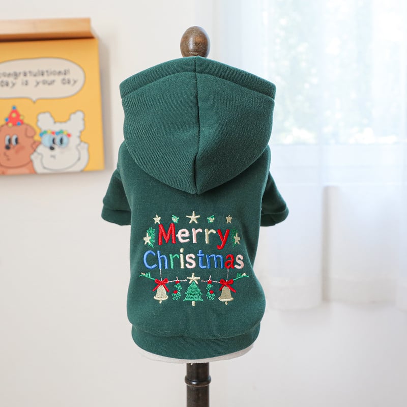 Απευθείας από το εργοστάσιο/Νέα σε απόθεμα Ρούχα κατοικίδιων για σκύλους και γάτες, Χριστουγεννιάτικες μπλούζες με κουκούλα και κουδούνι σε κόκκινο χρώμα