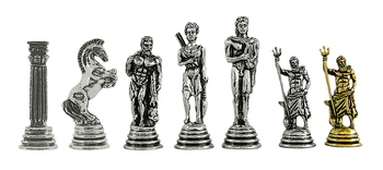Фигури Посейдон, За шах, Метални, Сребристо/златисто
