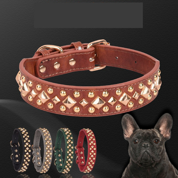 Antkaklis nuo įkandimo šunims, didelėms, vidutinėms ir mažoms veislėms, odinis, skirtas lauko veiklai, minkštas ir patogus, augintinių antkaklis su auksinėmis kilpelėmis, didmeninė prekyba.