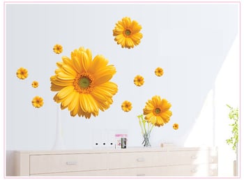 ορχιδέα τρίχρωμη μαργαρίτα λουλούδι υπνοδωμάτιο σαλόνι τηλεόραση καναπές φόντο διακόσμηση αφαιρούμενα αδιάβροχα αυτοκόλλητα τοίχου