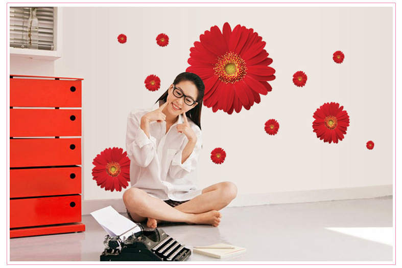 ορχιδέα τρίχρωμη μαργαρίτα λουλούδι υπνοδωμάτιο σαλόνι τηλεόραση καναπές φόντο διακόσμηση αφαιρούμενα αδιάβροχα αυτοκόλλητα τοίχου