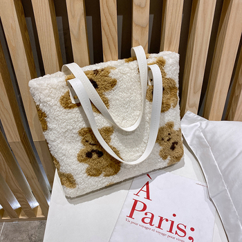 Sieviešu rokassoma, Eiropas un Amerikas stilā, rotaļu lācīša plīša soma, moderna un stilīga plecu soma, liela ietilpība, jauka kosmētikas soma