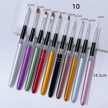 10 darabos alumínium tubusból készült körömecset készlet fém nyéllel, nagykereskedelmi körömecsetek, körömfestéshez.