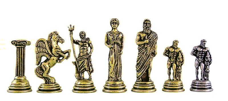 Шах Херкулес, Метална дъска, метални фигури, Кафяв/златист, 28х28 см