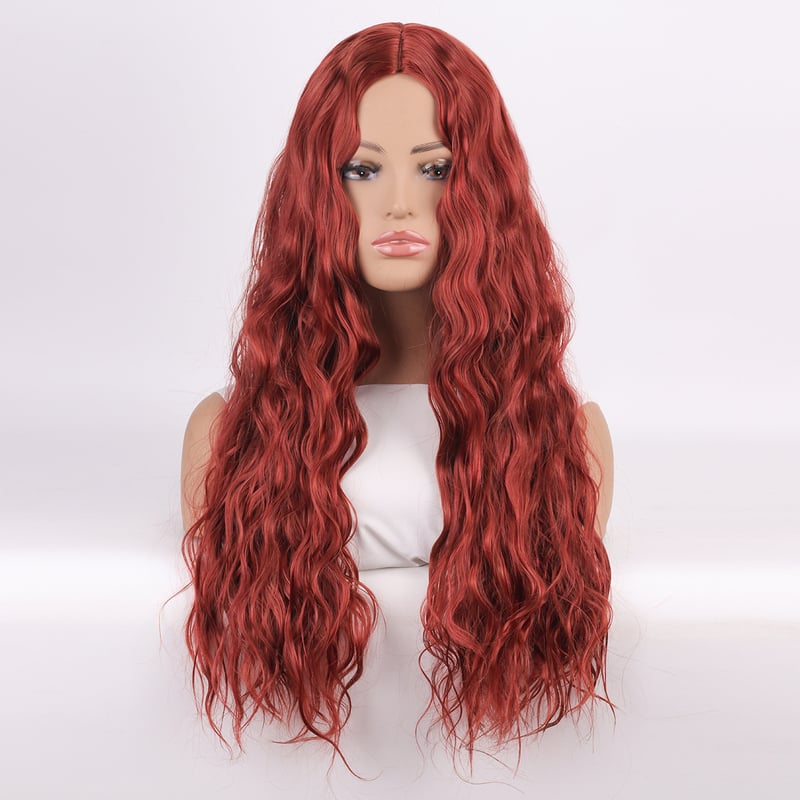 Peruci pentru femei în stil european și american, bucle blonde decolorate și vopsite cu tăiței ramen, peruci lungi verzi cu cărare pe mijloc, acoperire completă a capului