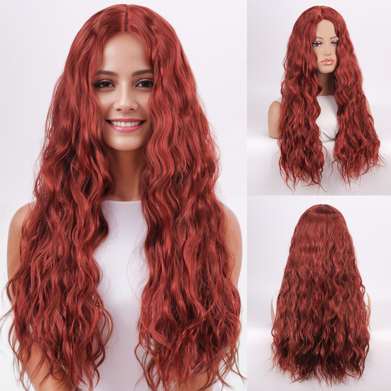 Peruci pentru femei în stil european și american, bucle blonde decolorate și vopsite cu tăiței ramen, peruci lungi verzi cu cărare pe mijloc, acoperire completă a capului