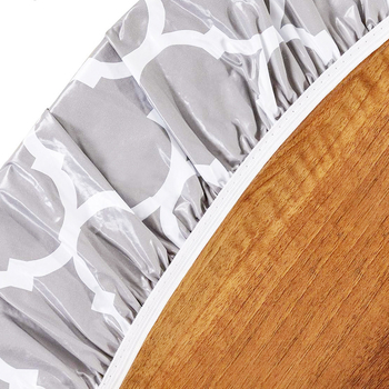 Szürke marokkói kerek táska geometrikus kockás mintával F-1314 rugalmas, vízálló és olajálló terítővel nagykereskedelemben.