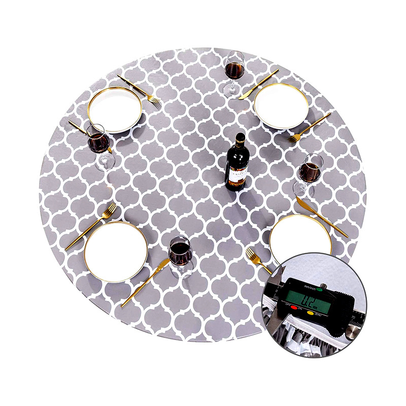 Szürke marokkói kerek táska geometrikus kockás mintával F-1314 rugalmas, vízálló és olajálló terítővel nagykereskedelemben.