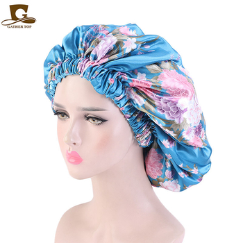 Afrikai stílusú nagyméretű szatén kerek kalap dupla rétegű hálósapkával, fejkendővel, zuhanysapkával TJM-454B