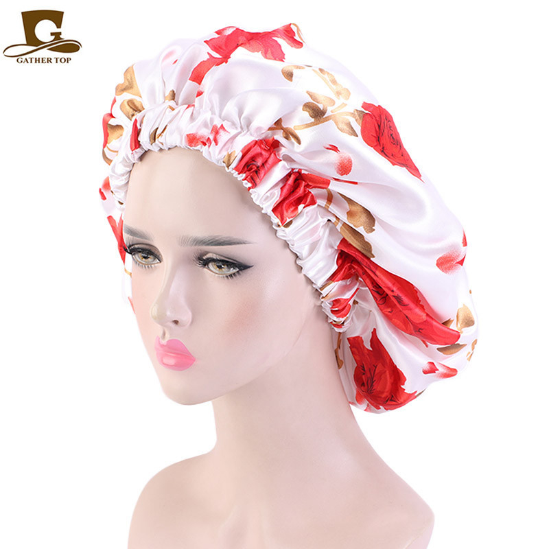 Afrikai stílusú nagyméretű szatén kerek kalap dupla rétegű hálósapkával, fejkendővel, zuhanysapkával TJM-454B