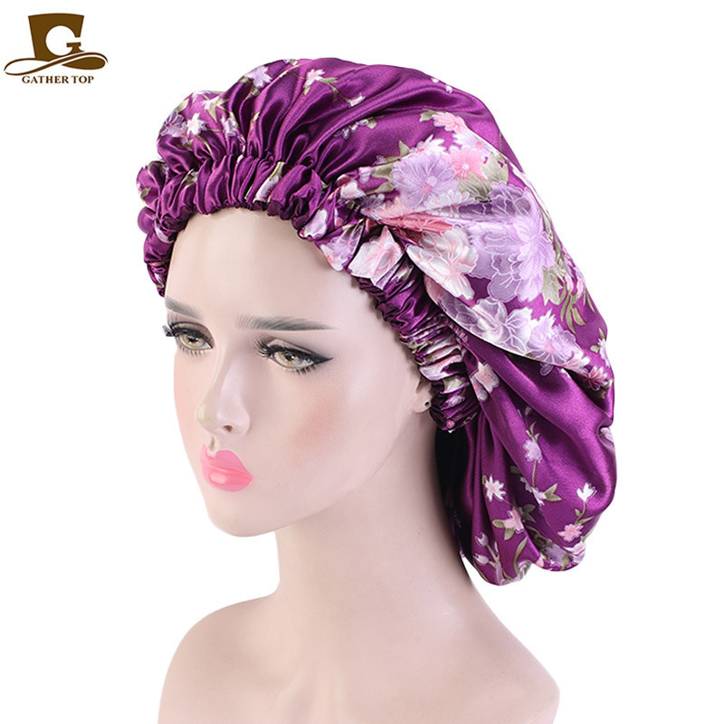 Afrikai stílusú nagyméretű szatén kerek kalap dupla rétegű hálósapkával, fejkendővel, zuhanysapkával TJM-454B