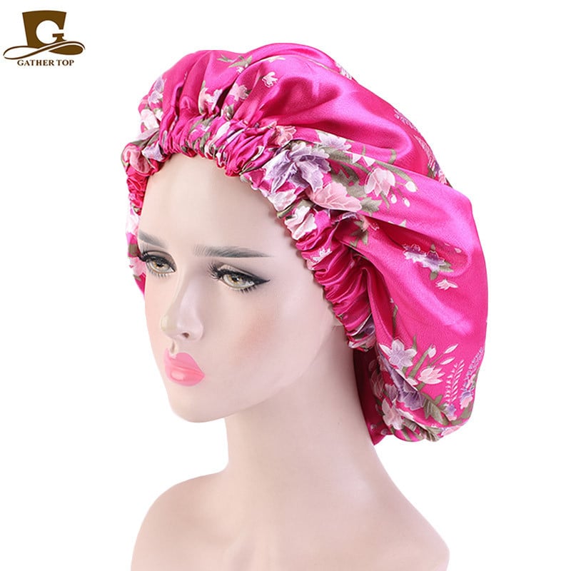 Afrikai stílusú nagyméretű szatén kerek kalap dupla rétegű hálósapkával, fejkendővel, zuhanysapkával TJM-454B