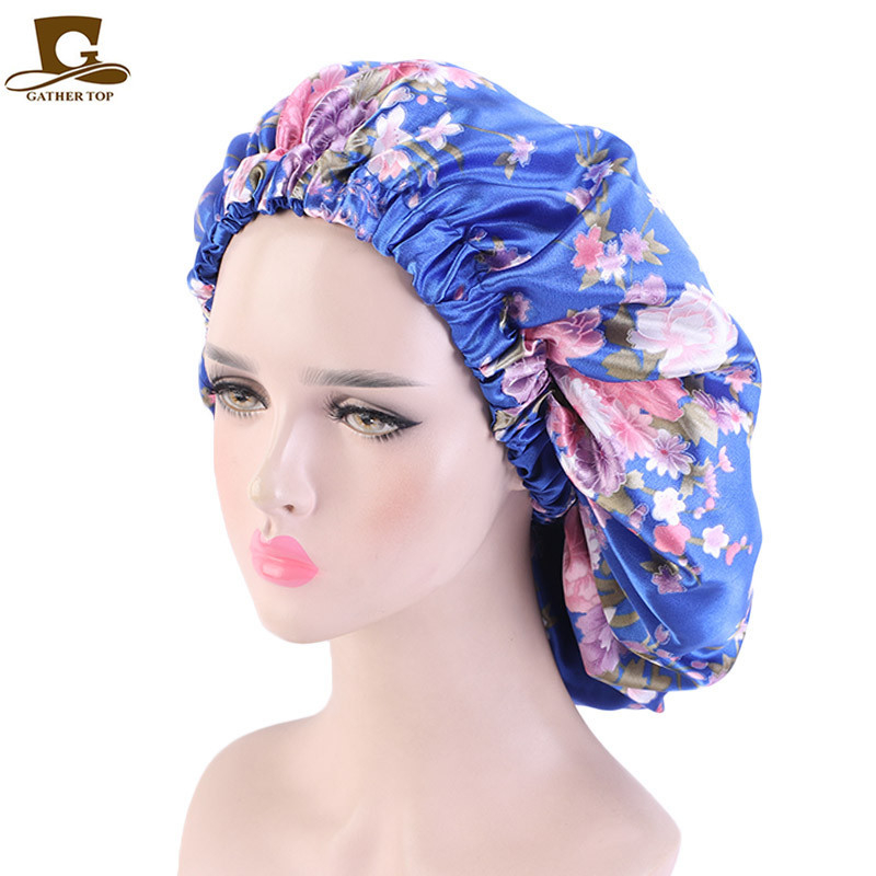 Afrikai stílusú nagyméretű szatén kerek kalap dupla rétegű hálósapkával, fejkendővel, zuhanysapkával TJM-454B