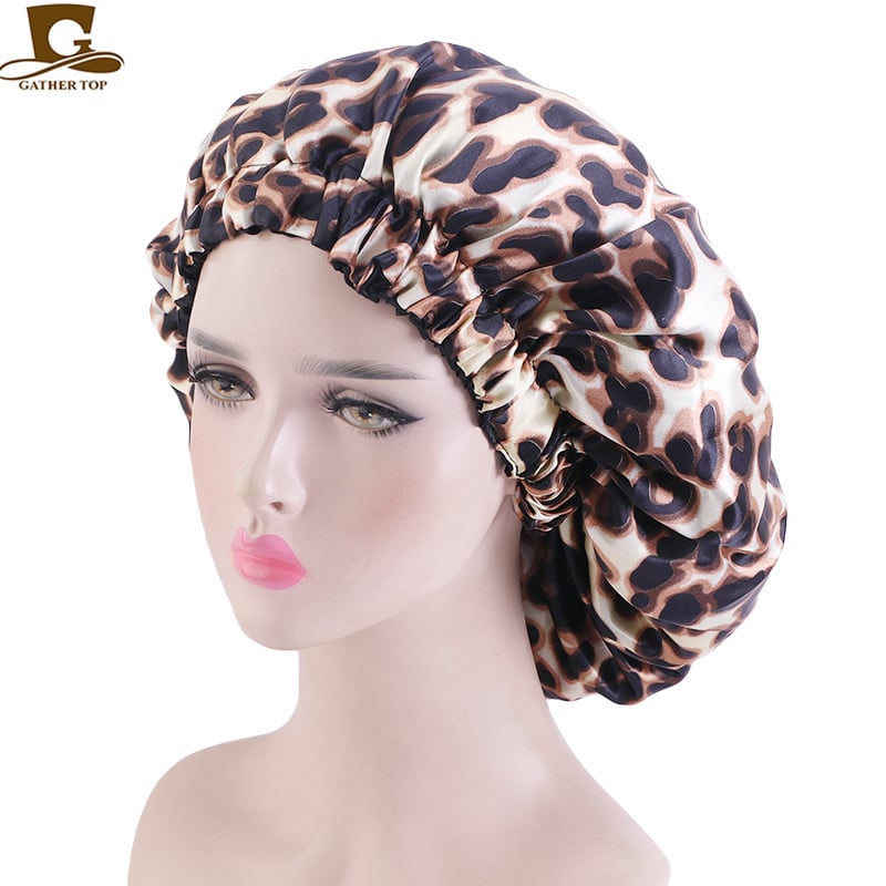 Afrikai stílusú nagyméretű szatén kerek kalap dupla rétegű hálósapkával, fejkendővel, zuhanysapkával TJM-454B