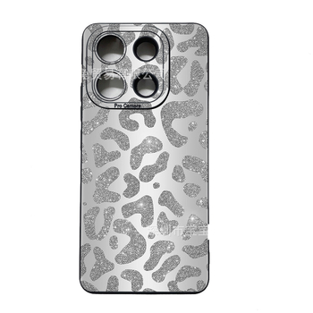 Подходящ за защитен калъф Xiaomi Redmi Note 14 Pro, градиентен сребристо-розов леопардов принт, протектор за очи