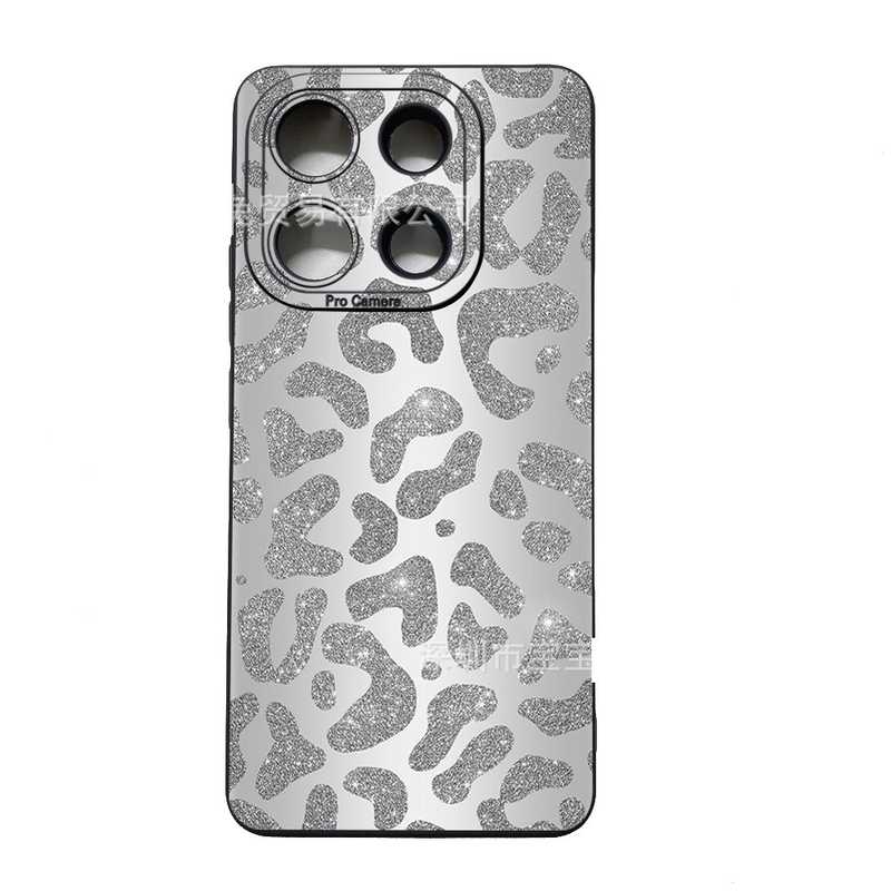 Подходящ за защитен калъф Xiaomi Redmi Note 14 Pro, градиентен сребристо-розов леопардов принт, протектор за очи