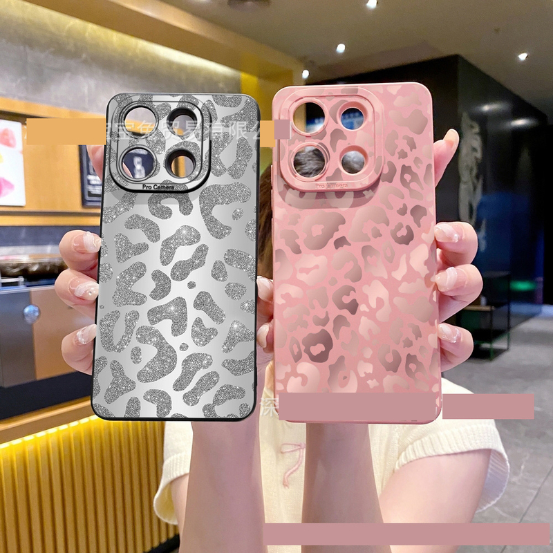 Подходящ за защитен калъф Xiaomi Redmi Note 14 Pro, градиентен сребристо-розов леопардов принт, протектор за очи