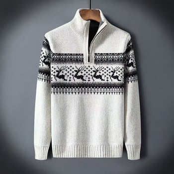 Vīriešu rudens un ziemas jauns augstas klases korejiešu stila džemperis ar pusrāvējslēdzēju, brīvs, moderns korejiešu stila adīts kardigans ar augstu apkakli
