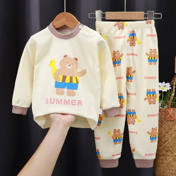 Комплект памучно бельо за момчета, термо бельо и панталон, топло домашно облекло за момичета, есенно-зимни детски дрехи, детски дрехи с щампи.