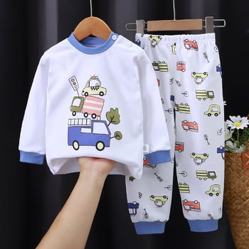 Комплект памучно бельо за момчета, термо бельо и панталон, топло домашно облекло за момичета, есенно-зимни детски дрехи, детски дрехи с щампи.