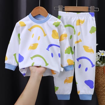 Комплект памучно бельо за момчета, термо бельо и панталон, топло домашно облекло за момичета, есенно-зимни детски дрехи, детски дрехи с щампи.