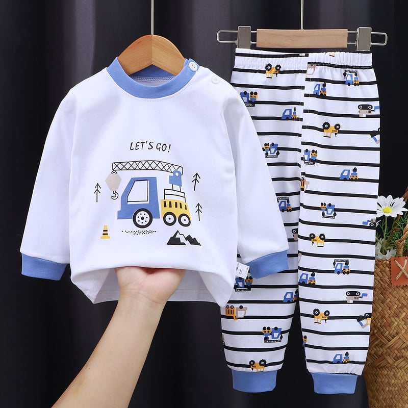 Комплект памучно бельо за момчета, термо бельо и панталон, топло домашно облекло за момичета, есенно-зимни детски дрехи, детски дрехи с щампи.