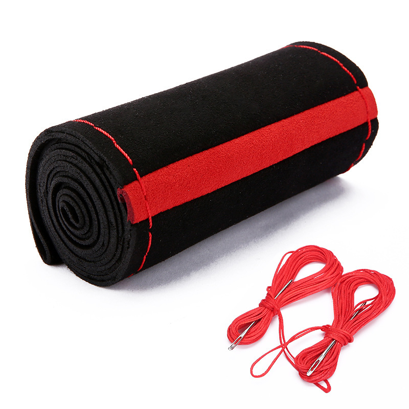 Ar rokām šūts zamšādas stūres rata pārsegs, centrālais atloks, nubuka āda, vissezonas stūres rata pārsegs