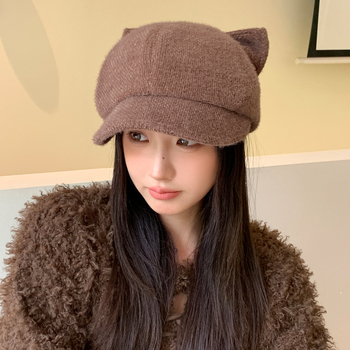 Sieviešu rudens/ziemas beisbola cepure, jauns korejiešu stils, kaķa ausu dizains, vēja necaurlaidīga, silta, glaimojoša, daudzpusīga, ar platu malu.