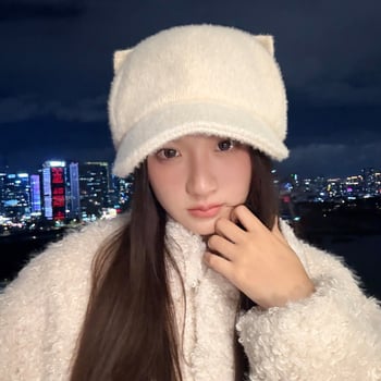 Sieviešu rudens/ziemas beisbola cepure, jauns korejiešu stils, kaķa ausu dizains, vēja necaurlaidīga, silta, glaimojoša, daudzpusīga, ar platu malu.