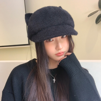 Sieviešu rudens/ziemas beisbola cepure, jauns korejiešu stils, kaķa ausu dizains, vēja necaurlaidīga, silta, glaimojoša, daudzpusīga, ar platu malu.