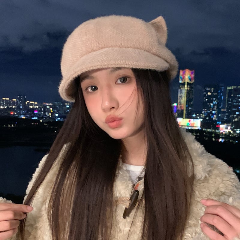 Sieviešu rudens/ziemas beisbola cepure, jauns korejiešu stils, kaķa ausu dizains, vēja necaurlaidīga, silta, glaimojoša, daudzpusīga, ar platu malu.
