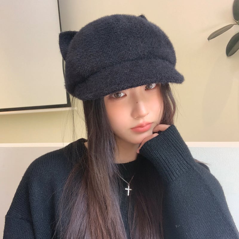 Sieviešu rudens/ziemas beisbola cepure, jauns korejiešu stils, kaķa ausu dizains, vēja necaurlaidīga, silta, glaimojoša, daudzpusīga, ar platu malu.