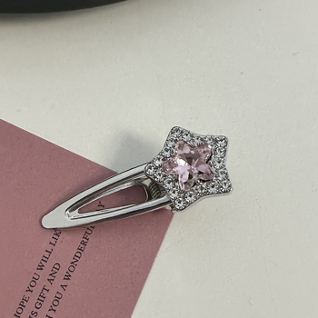 Set de agrafe de păr cu cristale roz, inclusiv agrafe de păr din aliaj de aluminiu argintiu, agrafe laterale, agrafe cu breton și agrafe cu cioc de rață.