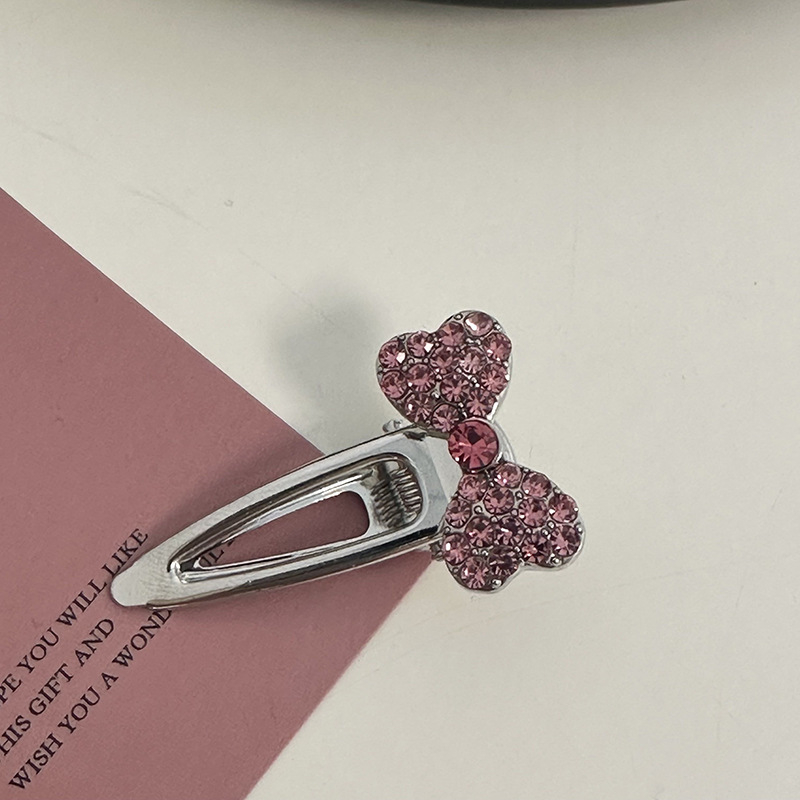 Set de agrafe de păr cu cristale roz, inclusiv agrafe de păr din aliaj de aluminiu argintiu, agrafe laterale, agrafe cu breton și agrafe cu cioc de rață.