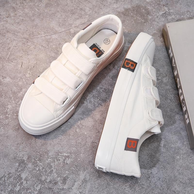 Vīriešu audekla apavi, korejiešu stilā, ikdienas sporta apavi, universāli skolas apavi ar līplentes aizdari, baltas pavasara sporta apavi, apavi pāriem.