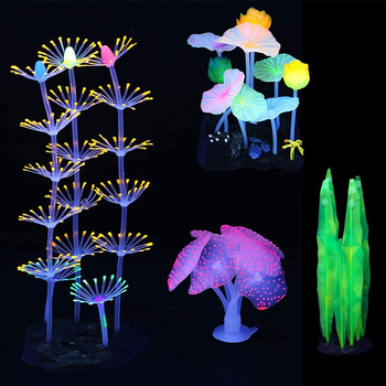 Декоративен корал за аквариум, мек силиконов корал, светеща гъба, декорация със светещ корал, декорация за аквариум 4/7 части