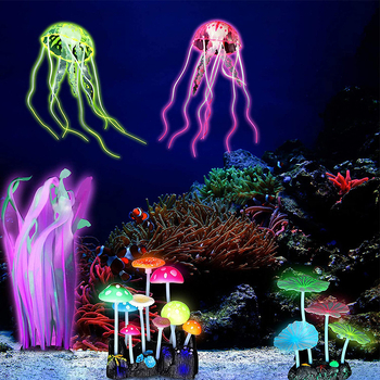 Декоративен корал за аквариум, мек силиконов корал, светеща гъба, декорация със светещ корал, декорация за аквариум 4/7 части